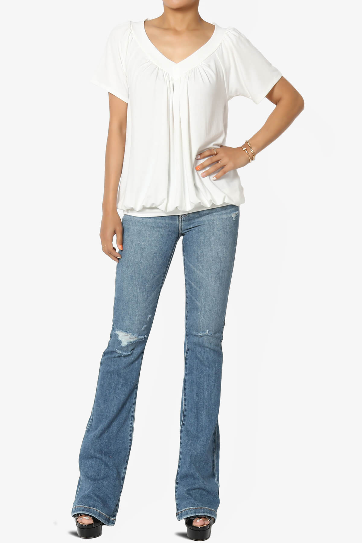 Rezume Shirred V-Neck Blouson Top PLUS